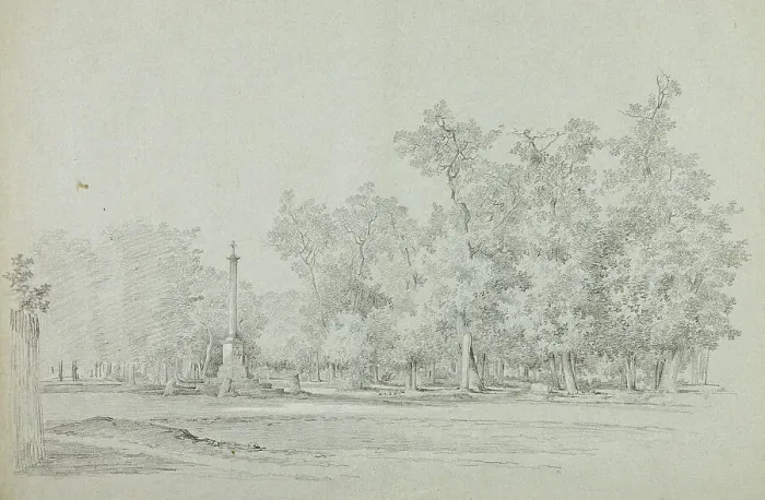 Framed Print : View of the Park st Versailles: Landscape with Memorial Column and Grove of Trees, n.d. Creator: Pierre Antoine Mongin Framed Print : View of the Park st Versailles: Landscape with Memorial Column and Grove of Trees, n.d. Creator: Pierre Antoine Mongin