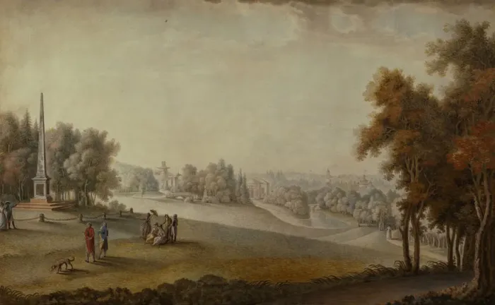 Framed Print : View of the Park in Tsarskoye Selo, 1793. Artist: Meys, Ferdinand de (?-ca 1810) Framed Print : View of the Park in Tsarskoye Selo, 1793. Artist: Meys, Ferdinand de (?-ca 1810)