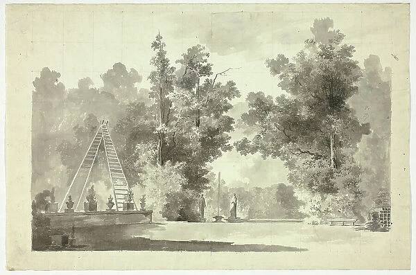 View of the Park at Versailles: Arch of Ladders with Plants; Statuary, n.d. Creator: Pierre Antoine Mongin