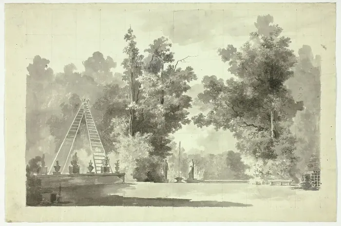 Framed Print : View of the Park at Versailles: Arch of Ladders with Plants; Statuary, n.d. Creator: Pierre Antoine Mongin Framed Print : View of the Park at Versailles: Arch of Ladders with Plants; Statuary, n.d. Creator: Pierre Antoine Mongin