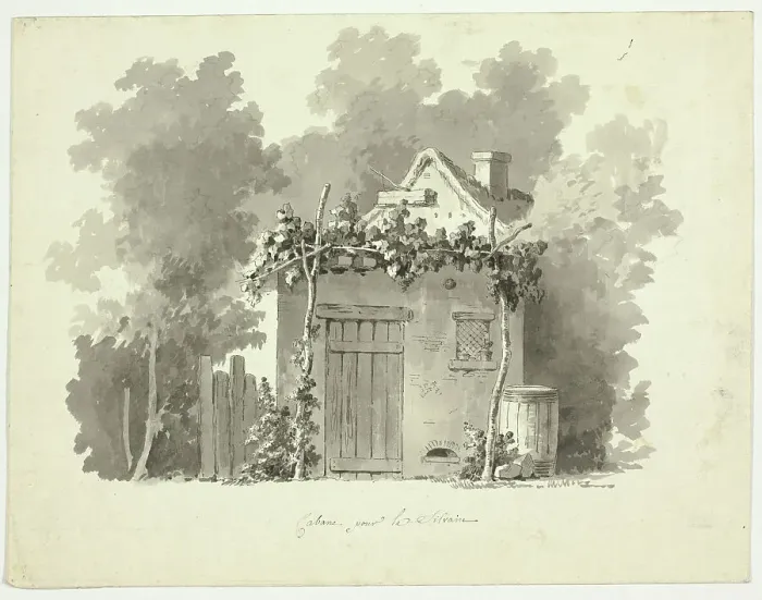 Framed Print : View of the Park at Versailles: Rustic Cabin, n.d. Creator: Pierre Antoine Mongin Framed Print : View of the Park at Versailles: Rustic Cabin, n.d. Creator: Pierre Antoine Mongin