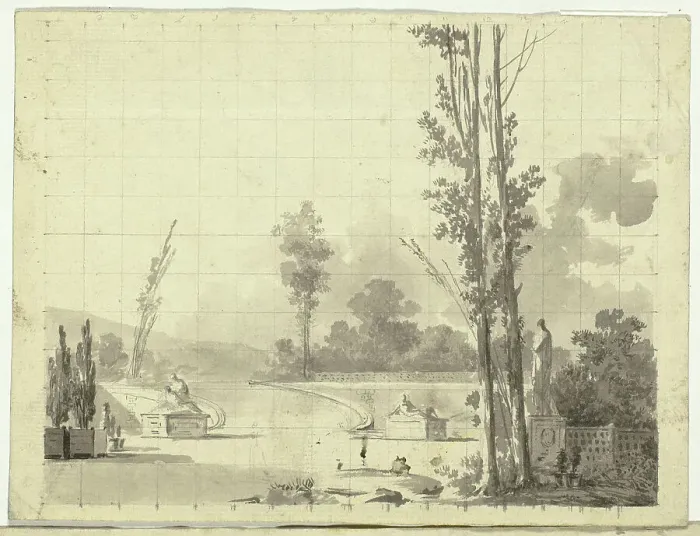 Framed Print : View of the Park at Versailles: Stairway and Two Poplars, n.d. Creator: Pierre Antoine Mongin Framed Print : View of the Park at Versailles: Stairway and Two Poplars, n.d. Creator: Pierre Antoine Mongin