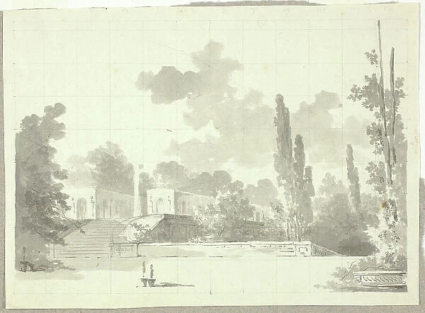 View of the Park at Versailles: Stairway to Terrace with Temple and Column, n.d. Creator: Pierre Antoine Mongin