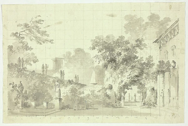 View of the Park at Versailles: Statues and a Fountain, n.d. Creator: Pierre Antoine Mongin