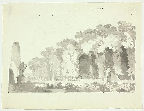 View of the Park at Versailles: Trees and Statuary, n.d. Creator: Pierre Antoine Mongin