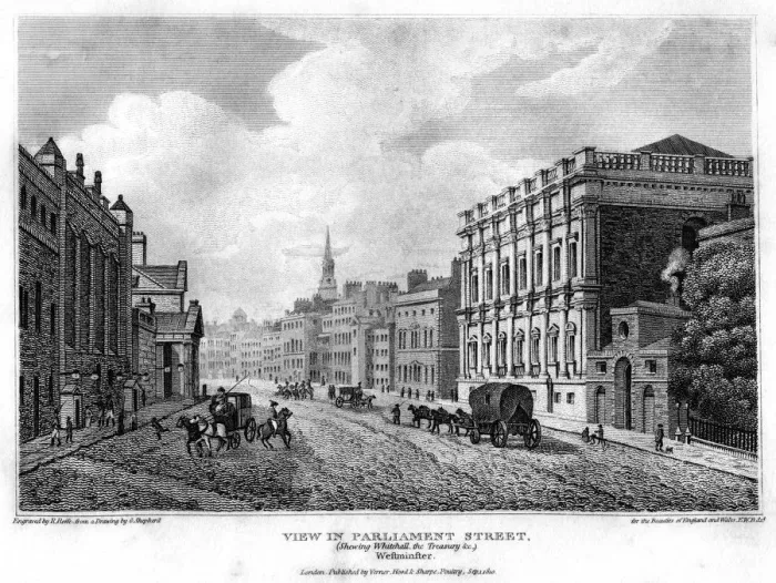 Framed Print : View in Parliament Street, Westminster, London, 1810. Artist: R Roffe