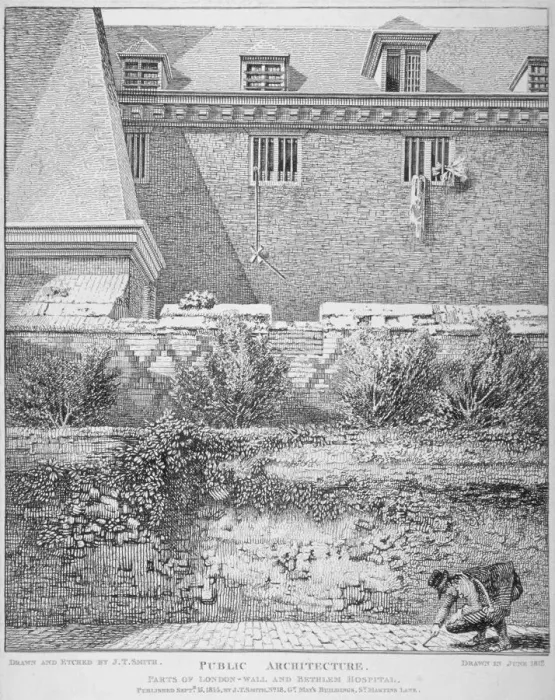 Framed Print : View of parts of London Wall and Old Bethlehem Hospital (Bedlam), City of London, 1814 Framed Print : View of parts of London Wall and Old Bethlehem Hospital (Bedlam), City of London, 1814