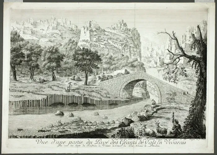 Framed Print : View of Part of the Pathway of the Giants of Vals in Vivarais, c. 1778. Creator: Arnault Éloi Gautier D'Agoty Framed Print : View of Part of the Pathway of the Giants of Vals in Vivarais, c. 1778. Creator: Arnault Éloi Gautier D'Agoty