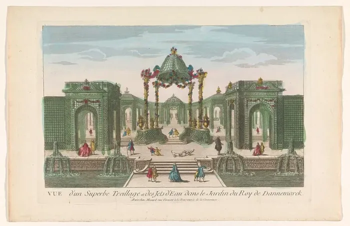 Framed Print : View of the Pergola and the fountains of a garden of the king of Denmark, 1700-1799. Creator: Anon Framed Print : View of the Pergola and the fountains of a garden of the king of Denmark, 1700-1799. Creator: Anon