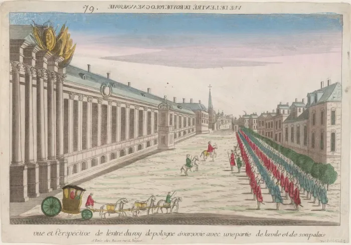 Framed Print : View and perspective of the entrance of the King of Poland in Warsaw with his palace, 1735 Framed Print : View and perspective of the entrance of the King of Poland in Warsaw with his palace, 1735