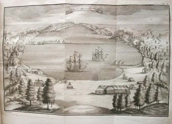 Framed Print : View of the Petropavlovsk Harbor, 1755. Artist: Krasheninnikov, Stepan Petrovich (1711-1755) Framed Print : View of the Petropavlovsk Harbor, 1755. Artist: Krasheninnikov, Stepan Petrovich (1711-1755)