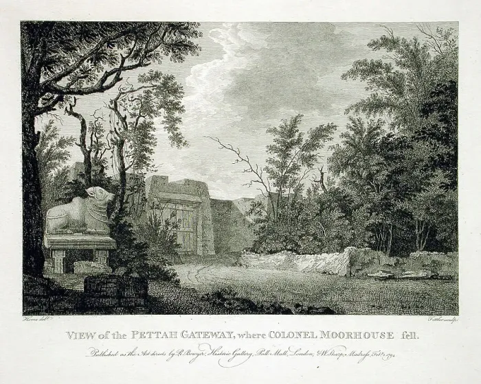 Framed Print : View of the Pettah Gateway Where Colonel Moorhouse Fell, 1794. Creator: Robert Home Framed Print : View of the Pettah Gateway Where Colonel Moorhouse Fell, 1794. Creator: Robert Home