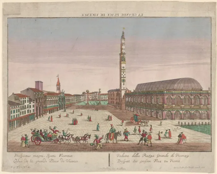 Framed Print : View of the Piazza dei Signori of Vicenza with horse-drawn carriages and figures... ca Framed Print : View of the Piazza dei Signori of Vicenza with horse-drawn carriages and figures... ca
