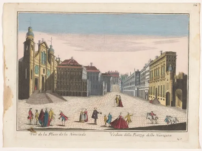 Framed Print : View of the Piazza della Nunziata in Genoa, 1700-1799. Creator: Unknown Framed Print : View of the Piazza della Nunziata in Genoa, 1700-1799. Creator: Unknown