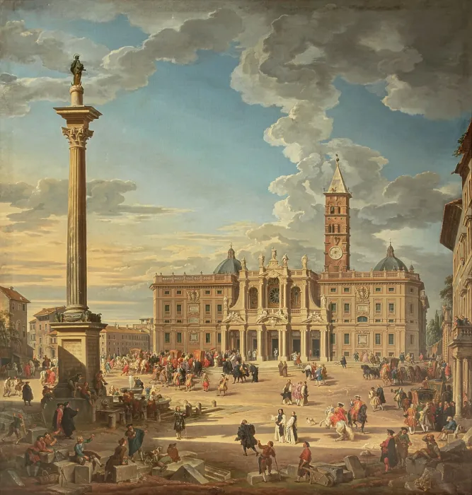 Framed Print : View of the Piazza Santa Maria Maggiore, 1742. Creator: Pannini (Panini), Giovanni Paolo (1691-1765) Framed Print : View of the Piazza Santa Maria Maggiore, 1742. Creator: Pannini (Panini), Giovanni Paolo (1691-1765)