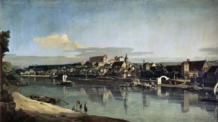 Framed Print : View of Pirna from the right bank of the Elbe, c1753. Artist: Bernardo Bellotto Framed Print : View of Pirna from the right bank of the Elbe, c1753. Artist: Bernardo Bellotto