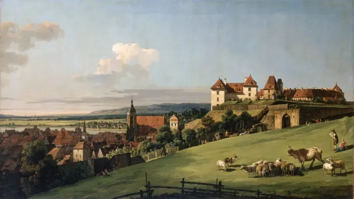 Framed Print : View of Pirna from the Sonnenstein Castle, 1750s Framed Print : View of Pirna from the Sonnenstein Castle, 1750s