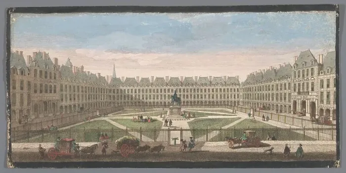 Framed Print : View of the Place Royale in Paris, 1700-1799. Creators: Anon, Jacques Rigaud Framed Print : View of the Place Royale in Paris, 1700-1799. Creators: Anon, Jacques Rigaud