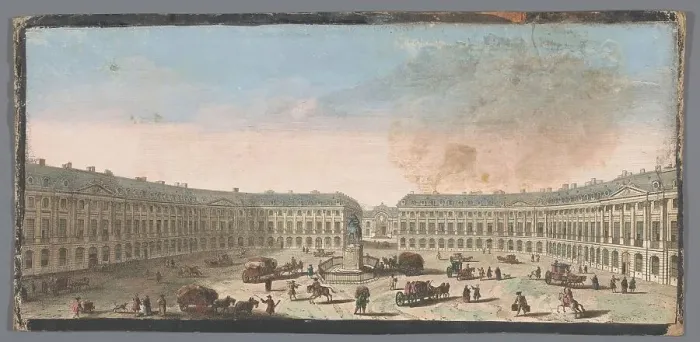 Framed Print : View of the Place Vendôme in Paris, 1700-1799. Creators: Anon, Jacques Rigaud Framed Print : View of the Place Vendôme in Paris, 1700-1799. Creators: Anon, Jacques Rigaud