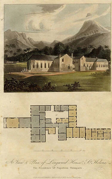 View and Plan of Longwood House, St. Helena: the Residence of Napoleon Bonaparte, 1817