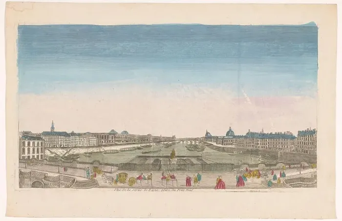 Framed Print : View of the Pont Neuf over the Seine River in Paris, seen towards the Pont Royal, 1700-1799. Creator: Anon Framed Print : View of the Pont Neuf over the Seine River in Paris, seen towards the Pont Royal, 1700-1799. Creator: Anon