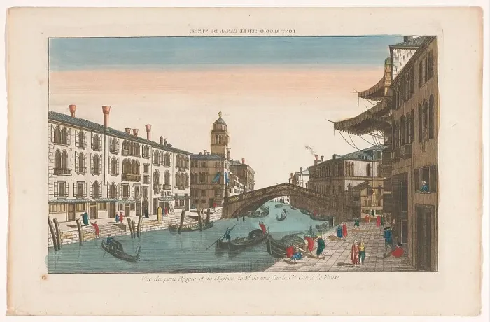 Framed Print : View of the Ponte delle Guglie over the Canal di Cannaregio in Venice, 1700-1799. Creator: Anon Framed Print : View of the Ponte delle Guglie over the Canal di Cannaregio in Venice, 1700-1799. Creator: Anon