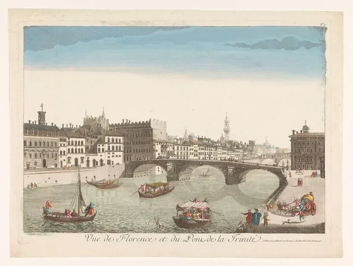 Framed Print : View of the Ponte Santa Trinita over the river Arno in Florence, 1761. Creator: Anon Framed Print : View of the Ponte Santa Trinita over the river Arno in Florence, 1761. Creator: Anon