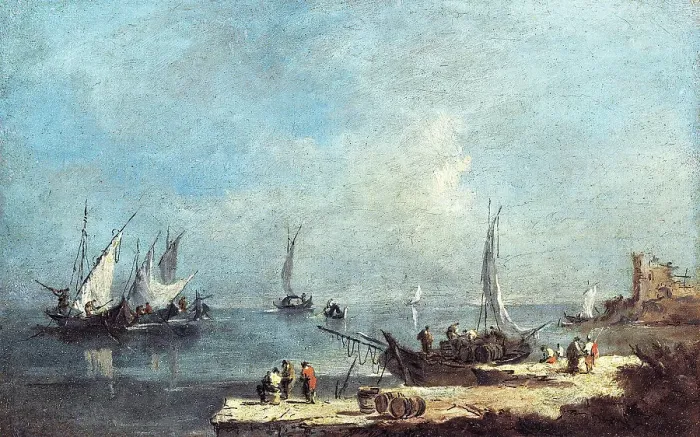 Framed Print : View of a port, on the lagoon. Creator: Francesco Guardi Framed Print : View of a port, on the lagoon. Creator: Francesco Guardi