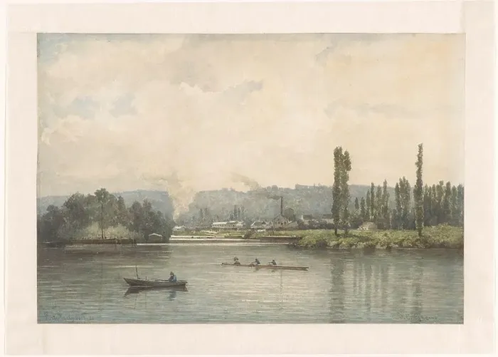 Framed Print : View of Port-Marly on the Seine, with the laundry, 1880. Creator: Johan Conrad Greive Framed Print : View of Port-Marly on the Seine, with the laundry, 1880. Creator: Johan Conrad Greive