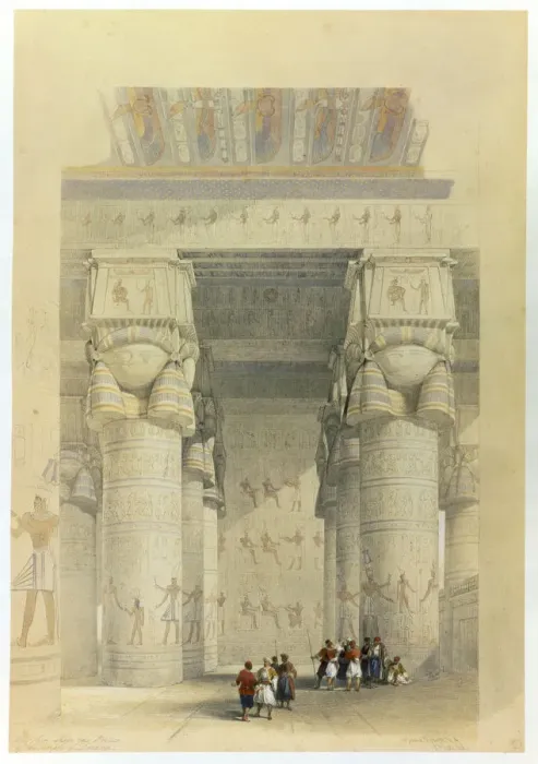 Framed Print : View from under the portico of the Temple at Denderah, Egypt, 19th century. Artist Framed Print : View from under the portico of the Temple at Denderah, Egypt, 19th century. Artist