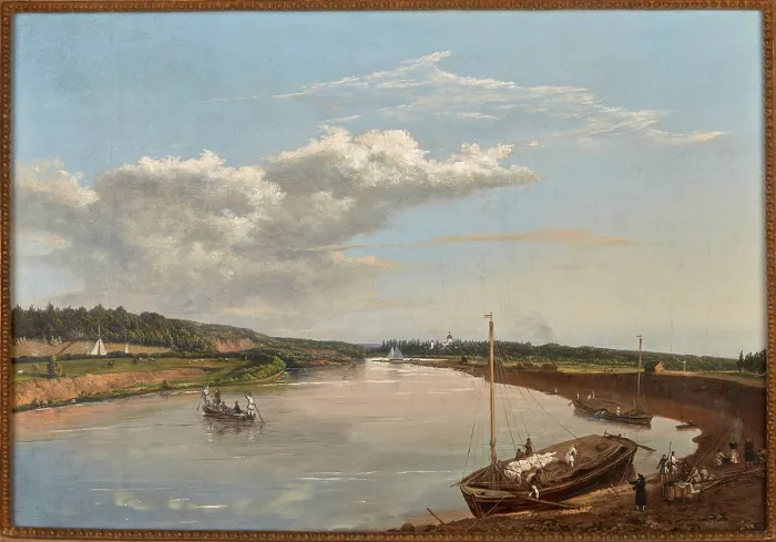 Framed Print : View of Pozajscie on the Niemen River, 1845. Creator: Wincenty Dmochowski Framed Print : View of Pozajscie on the Niemen River, 1845. Creator: Wincenty Dmochowski