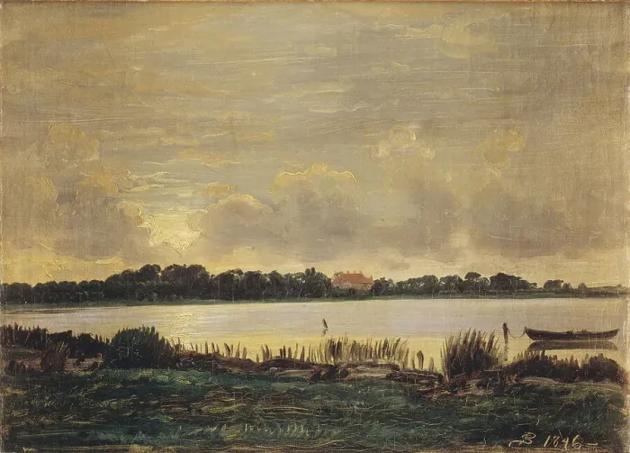 Framed Print : View Across Præsto Fiord towards the manor of Nyso, 1846. Creator: Peter Christian Thamsen Skovgaard Framed Print : View Across Præsto Fiord towards the manor of Nyso, 1846. Creator: Peter Christian Thamsen Skovgaard