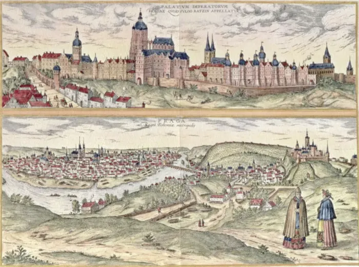 Framed Print : View of Prague, representing the Imperial Palace or Hradschin in the upper part Framed Print : View of Prague, representing the Imperial Palace or Hradschin in the upper part