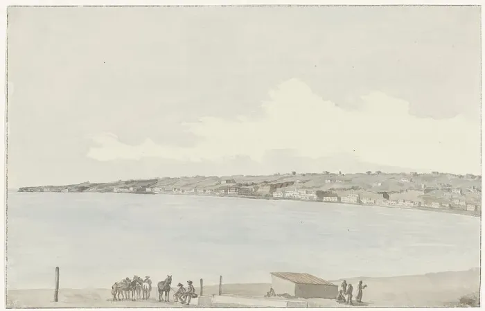 Framed Print : View of the promontory of Posillipo with ancient palace... 1778. Creator: Louis Ducros Framed Print : View of the promontory of Posillipo with ancient palace... 1778. Creator: Louis Ducros
