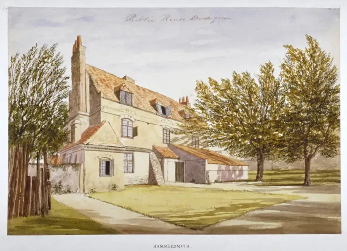 Framed Print : View of a public house, Brook Green, Hammersmith, London, c1820 Framed Print : View of a public house, Brook Green, Hammersmith, London, c1820