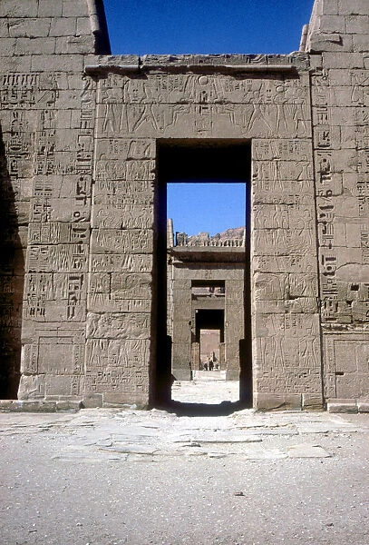 View through the Pylons, Mortuary Temple of Rameses III, Medinat Habu, Luxor, c12th century BC