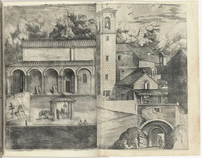 Framed Print : View of the Quadrant: the Main Door, the Square, the Church and the Loggia of the... [plate D], 161 Creator: Jacopo Ligozzi