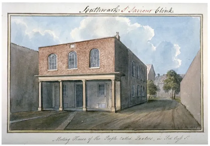 Framed Print : View of the Quakers Meeting House on Redcross Street, Southwark, London, 1825. Artist Framed Print : View of the Quakers Meeting House on Redcross Street, Southwark, London, 1825. Artist