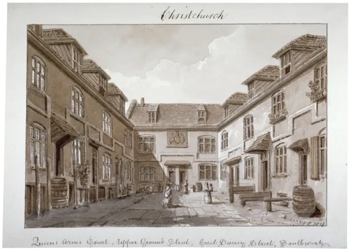 Framed Print : View of Queens Court, Upper Ground Street, Southwark, London, 1827 Framed Print : View of Queens Court, Upper Ground Street, Southwark, London, 1827
