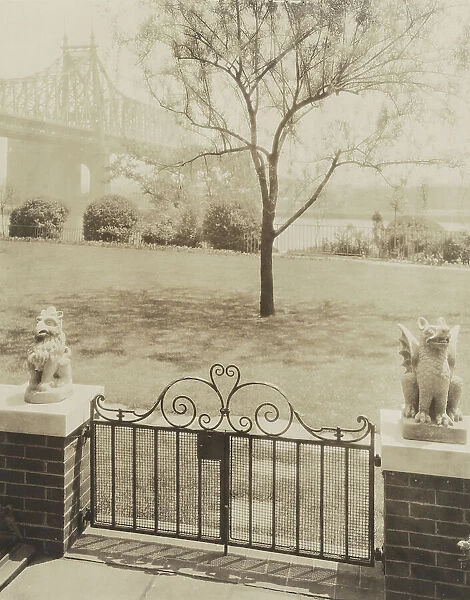 View of Queensborough Bridge from Terrace at home of Miss Anne Morgan, 3 Sutton Pl. NY, 1926. Creator: Frances Benjamin Johnston
