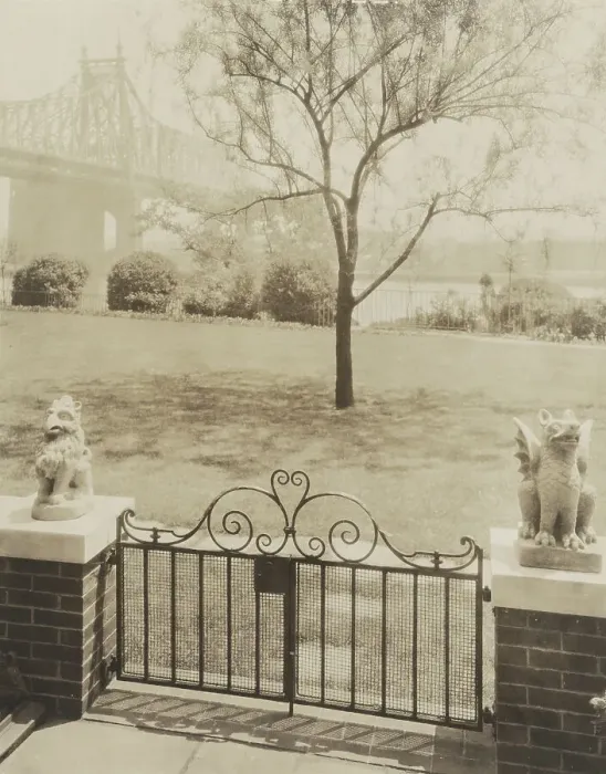 Framed Print : View of Queensborough Bridge from Terrace at home of Miss Anne Morgan, 3 Sutton Pl. NY, 1926. Creator: Frances Benjamin Johnston Framed Print : View of Queensborough Bridge from Terrace at home of Miss Anne Morgan, 3 Sutton Pl. NY, 1926. Creator: Frances Benjamin Johnston