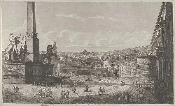 View of the Quirinal Hill in Rome with the fountain of the horse tamers at left, 1822. Creator: Luigi Rossini