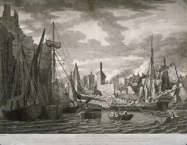 View of the Ratcliffe area, London, showing the ruins after the fire of 23 July, 1794