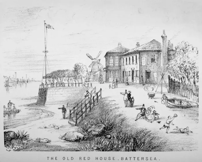 Framed Print : View of the Red House Inn on the banks of the River Thames, Battersea, London, 1850 Framed Print : View of the Red House Inn on the banks of the River Thames, Battersea, London, 1850