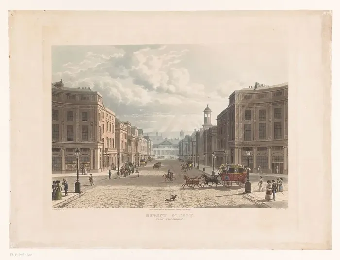 Framed Print : View of Regent Street, London, from Picadilly Circus, 1822. Creator: J. Bluck Framed Print : View of Regent Street, London, from Picadilly Circus, 1822. Creator: J. Bluck