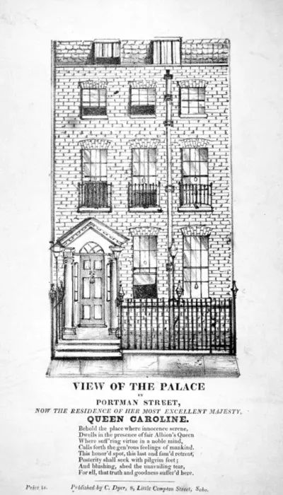 Framed Print : View of the residence of Queen Caroline in Portman Street, Marylebone, London, c1820 Framed Print : View of the residence of Queen Caroline in Portman Street, Marylebone, London, c1820