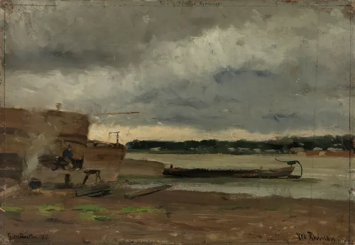 Framed Print : View of the Rhine near Dusseldorf, 1875. Creator: Gerhard Munthe
