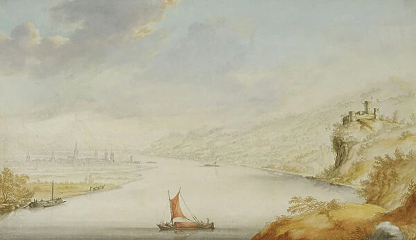 View over the Rhine with a town in the distance, c1690s. Creator: Jan van Call