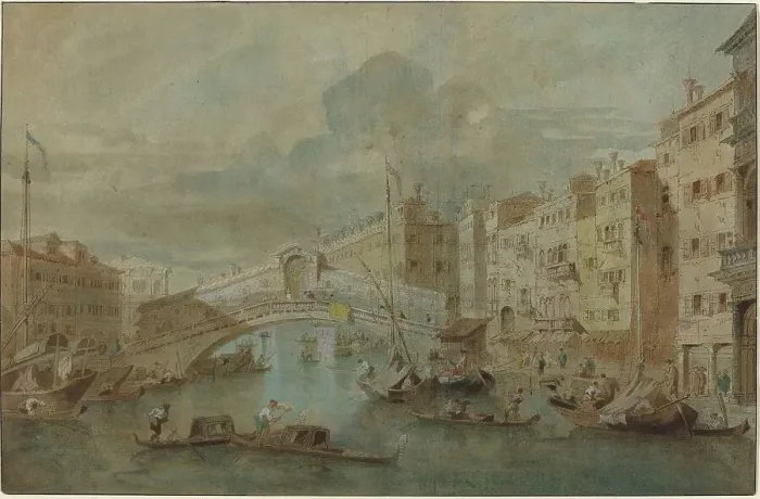 Framed Print : View of the Rialto Bridge, Venice. Creator: Francesco Guardi Framed Print : View of the Rialto Bridge, Venice. Creator: Francesco Guardi