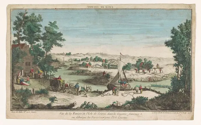 Framed Print : View of the river and island of Kourou, before 1744-after 1760. Creator: Anon Framed Print : View of the river and island of Kourou, before 1744-after 1760. Creator: Anon